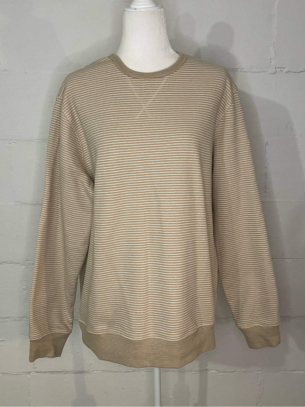Men's Beige Striped Crewneck Sweater